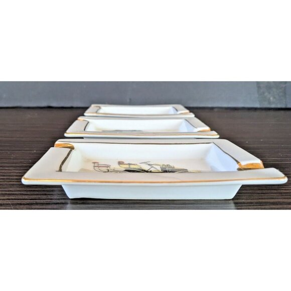 3 Vintage Hand Painted Car Ashtrays - Morris Austin Wolseley ESD Japan Gold Rim - Picture 7 of 8